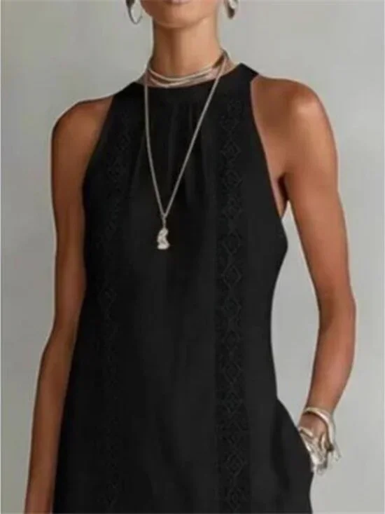 Side Slit Sleeveless Hollow-Out Trimmed Midi Dress - Picture 4 of 5